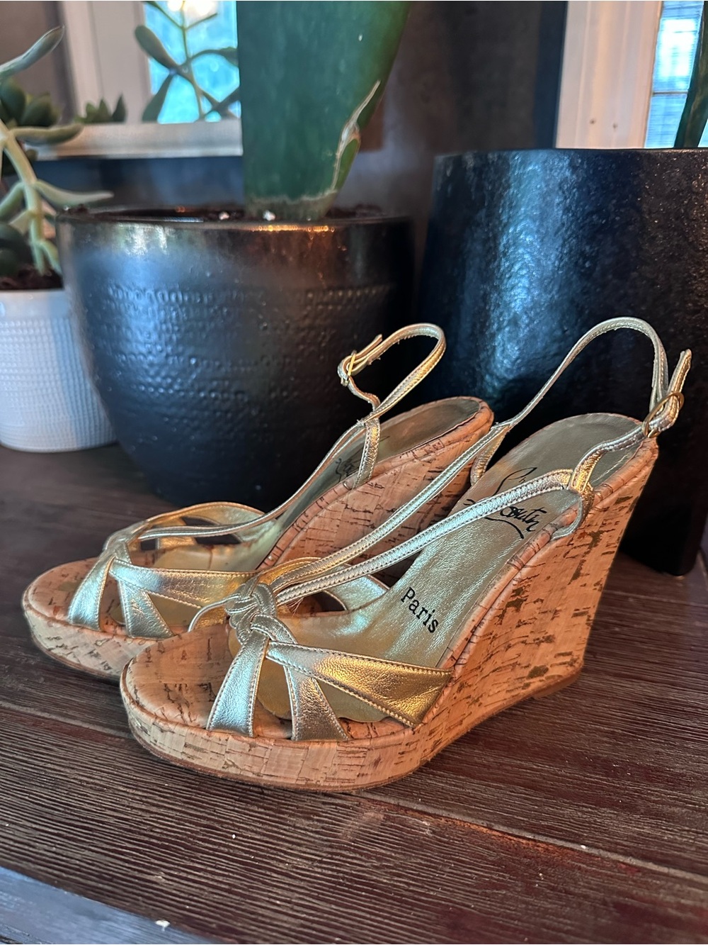 Christian Louboutin Metallic Gold Wedges - Picture 4 of 10